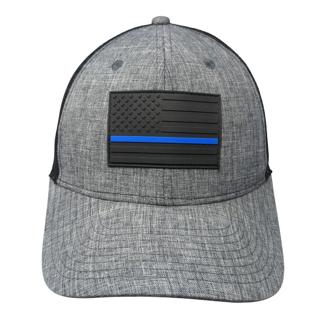 Thin Blue Line U.S. Flag Snapback Trucker Hat Gray One Size Mesh Back Howitzer
